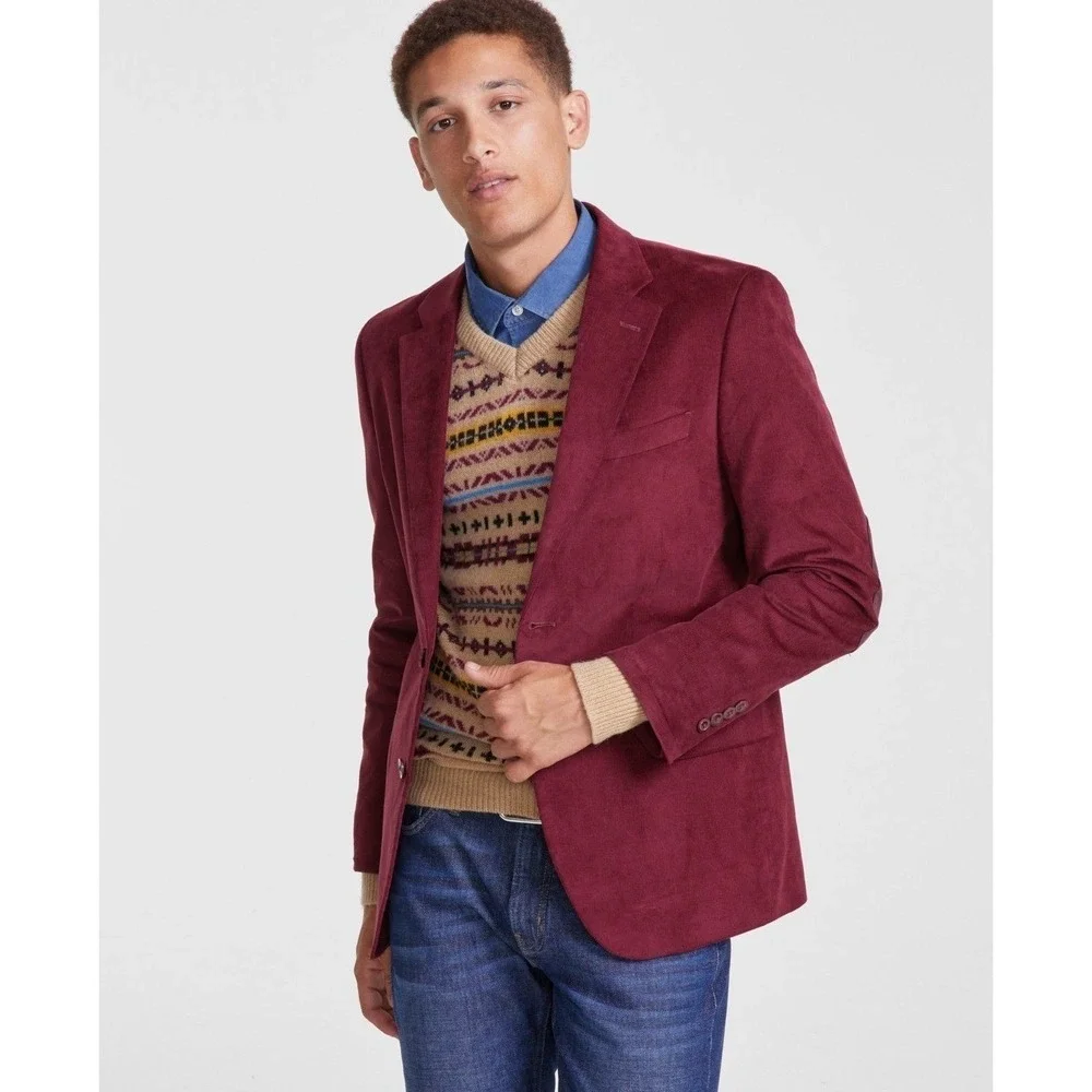 Nautica Sport Coat Mens 44R Red Bard Corduroy Elbow Patch Blazer Suit Jacket NWT